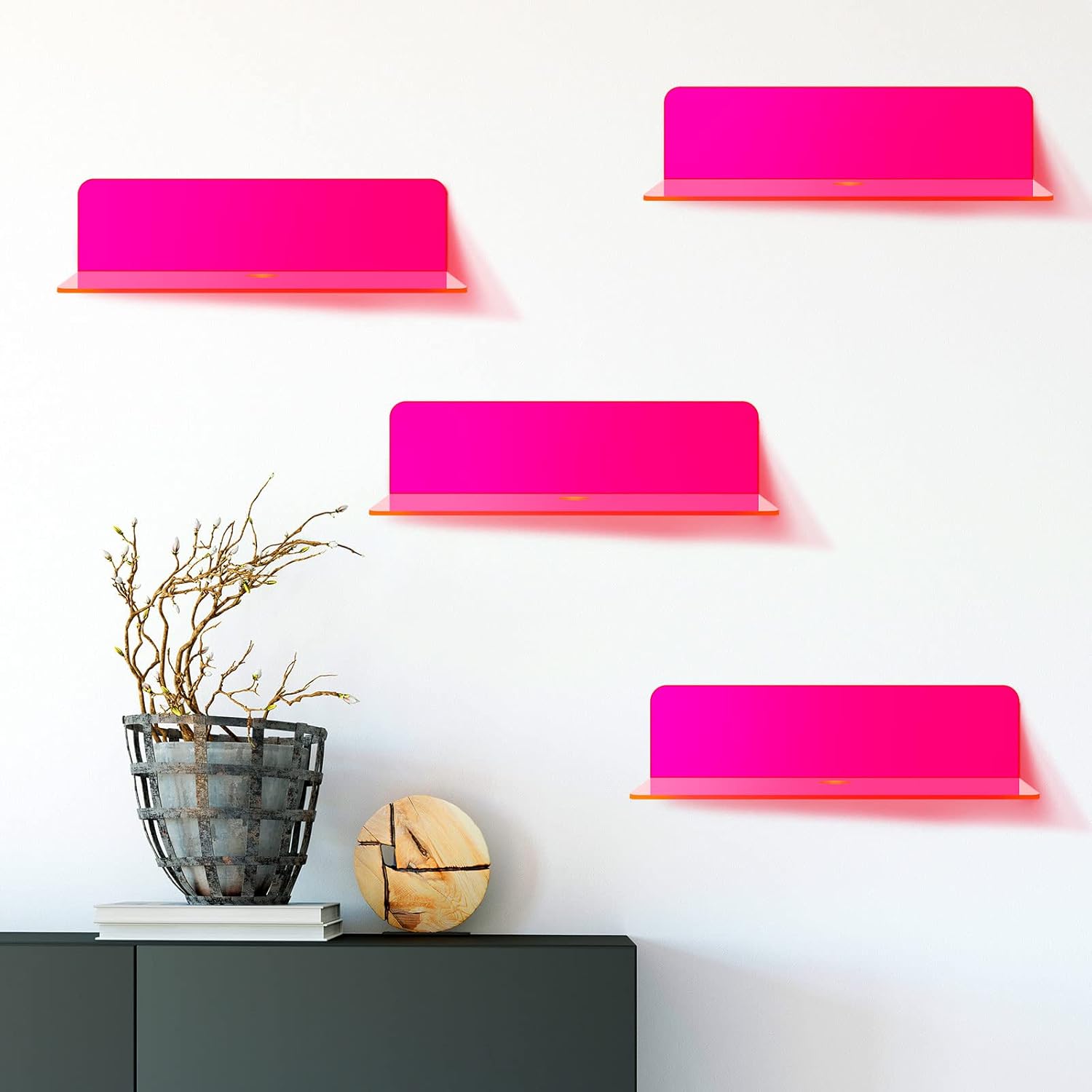 Weysat Floating Shelves 9 Inch Acrylic Wall Decor 4 Pcs Fluorescent Pink