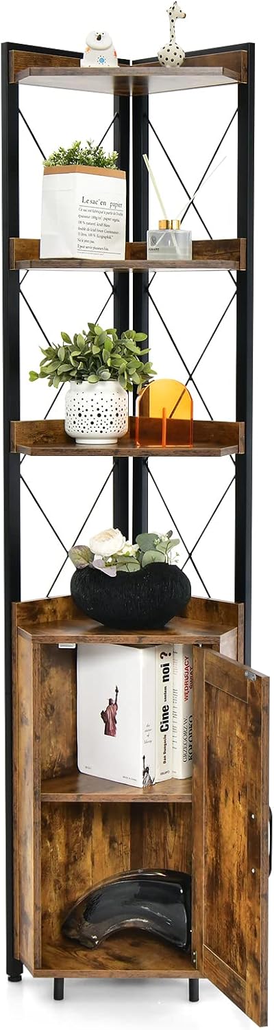 LOKO 71 Inches Tall Corner Shelf with 4 Tiers and Storage Cabinet