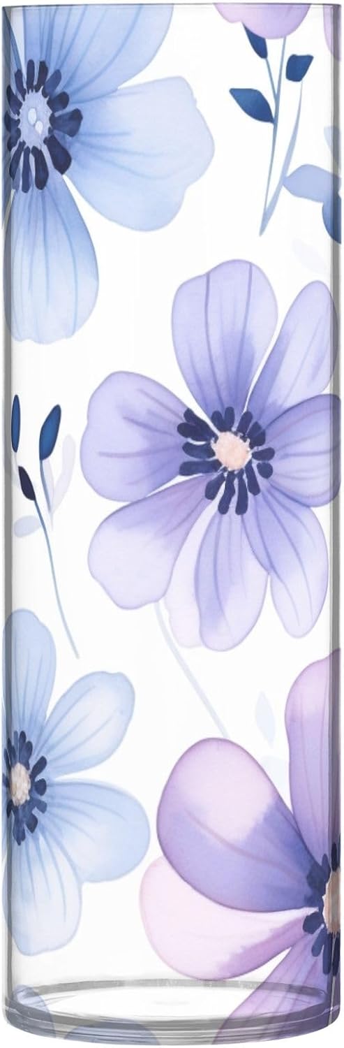 Purple Watercolor Blooms Plastic Hurricane Candle Holder 118x39 Inch Decorative