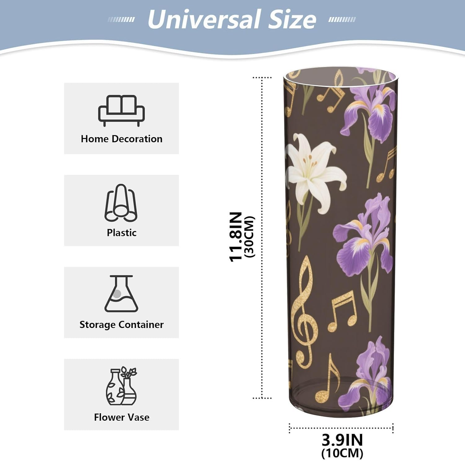 Flowers Music Pattern Plastic Flower Vase for Home Decor