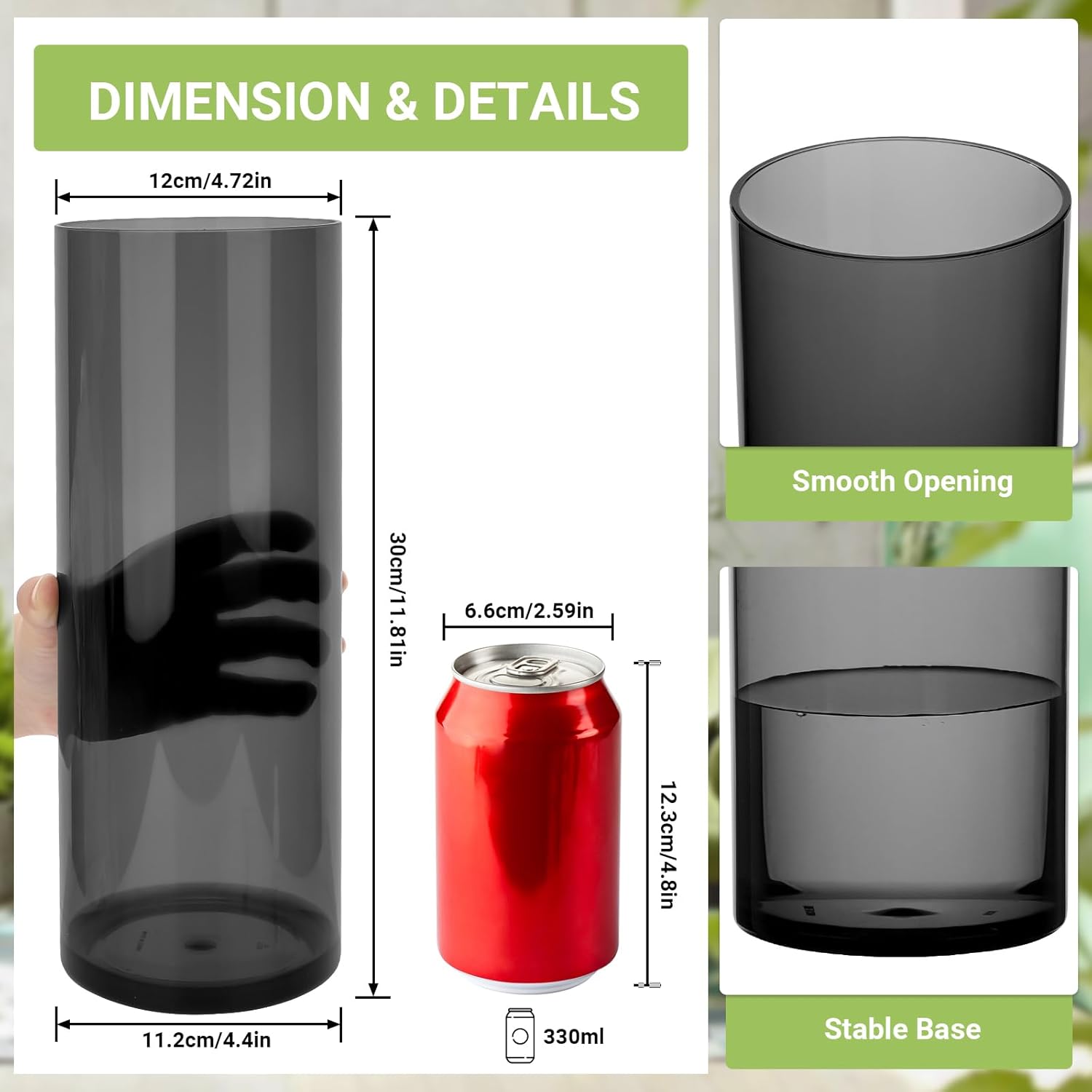 Suream Cylinder Vases Dark Gray Hurricane Flower Vases