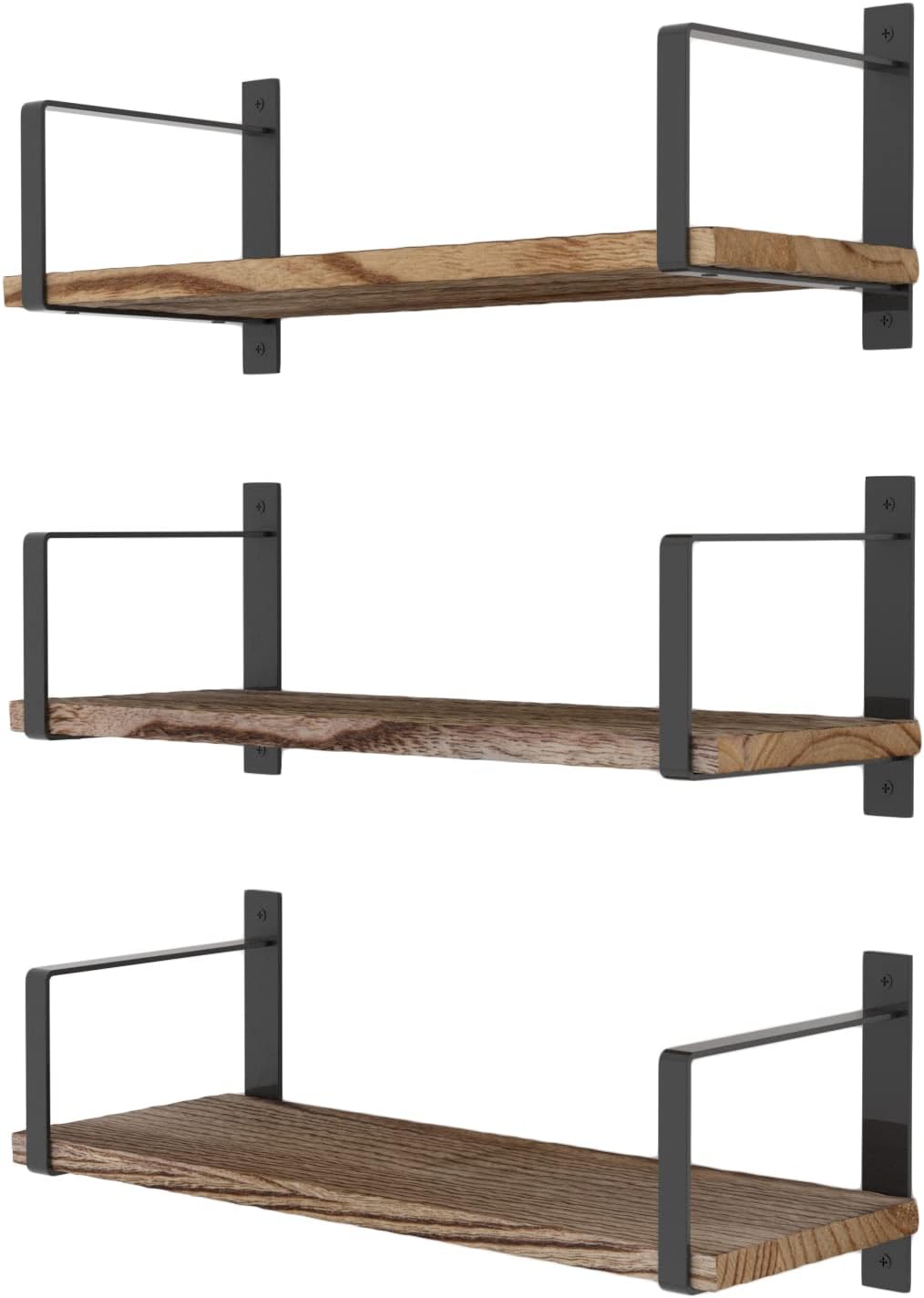 Wallniture Toledo Floating Shelves Set of 3 Burned Finish