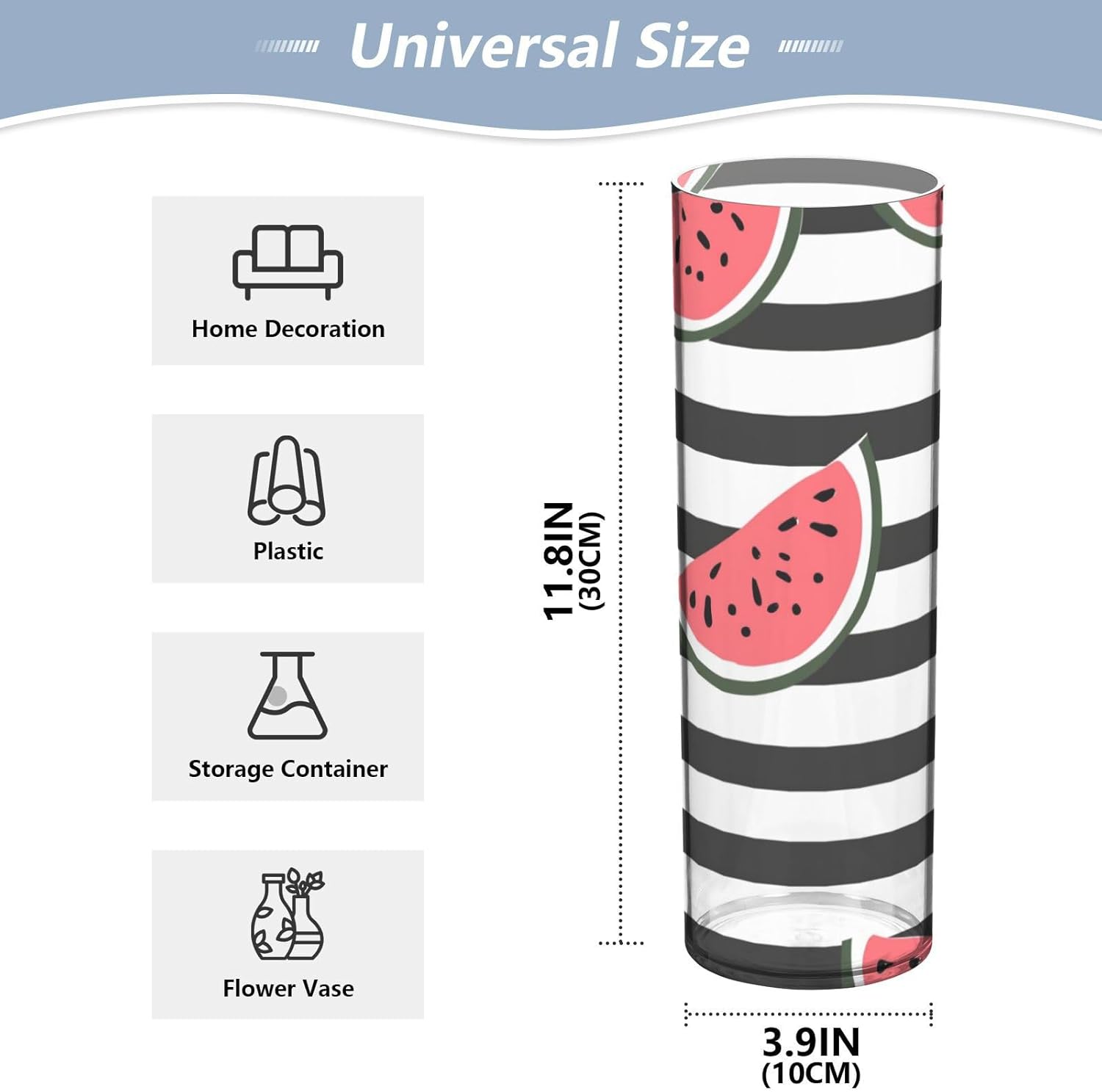 Black White Striped Watermelon Plastic Vase 118 x 39 Inch