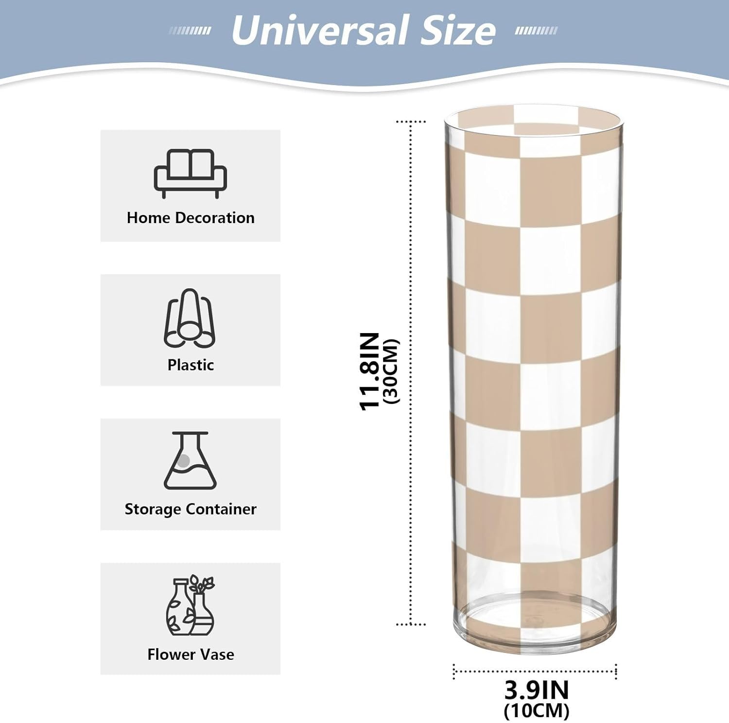 Brown And White Plaid Plastic Hurricane Candle Holder