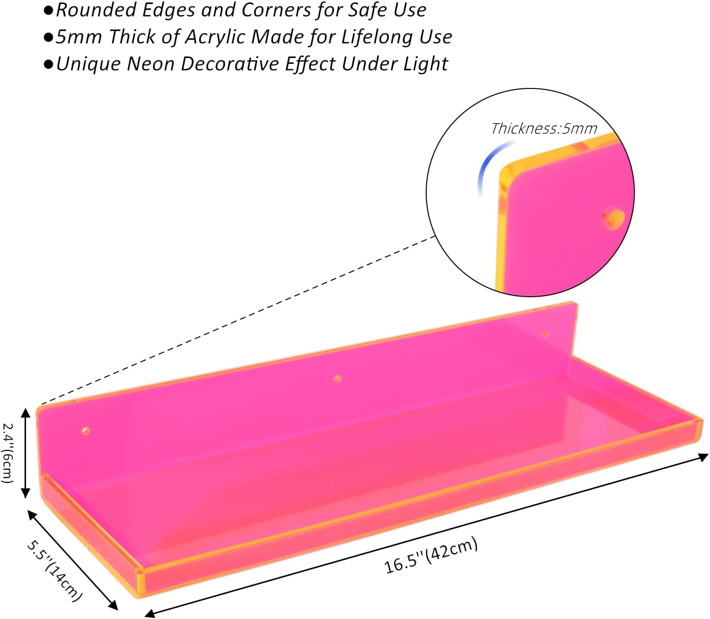 Neon Pink Floating Wall Shelves Pack of 2