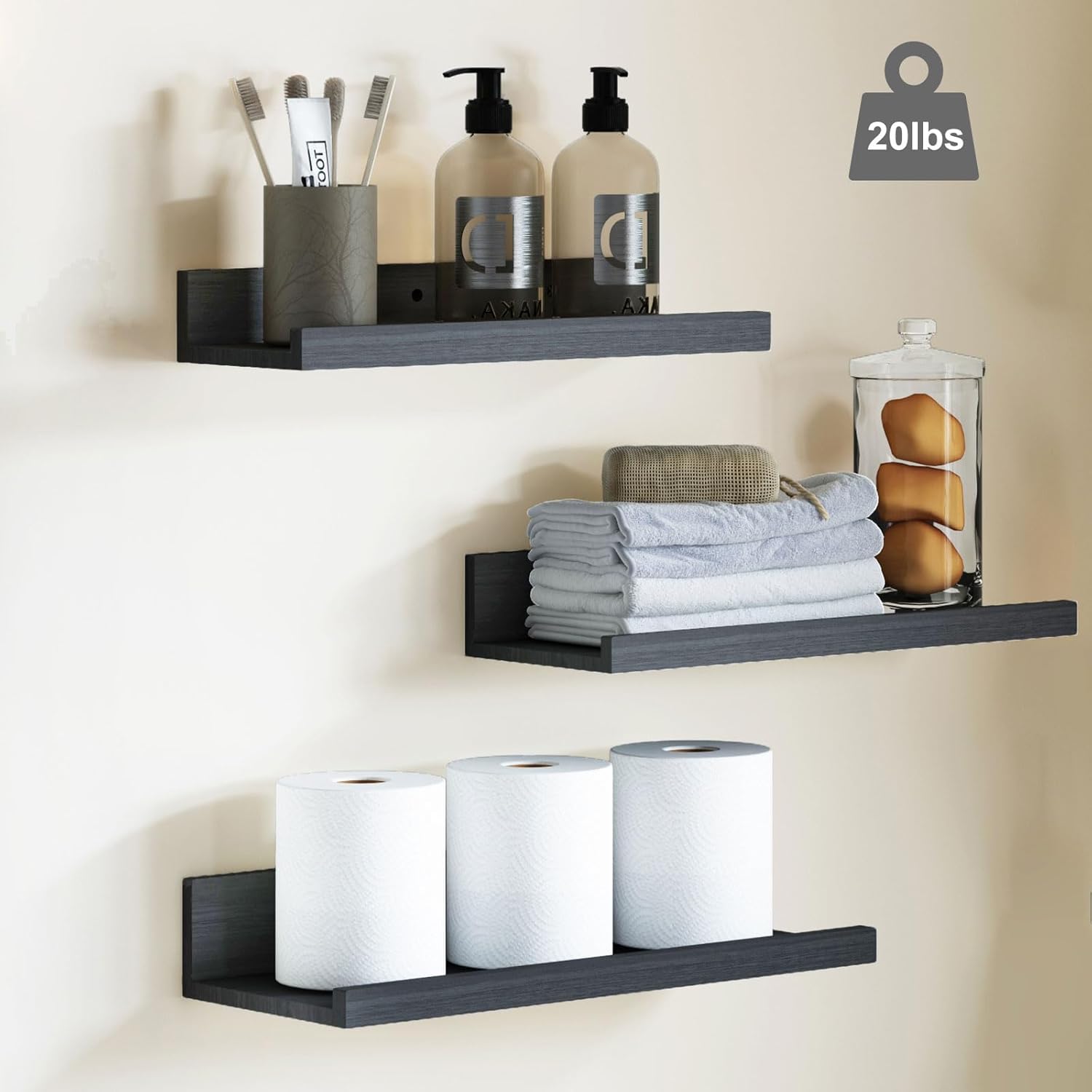 Fixwal Floating Shelves 6-Piece Set Black