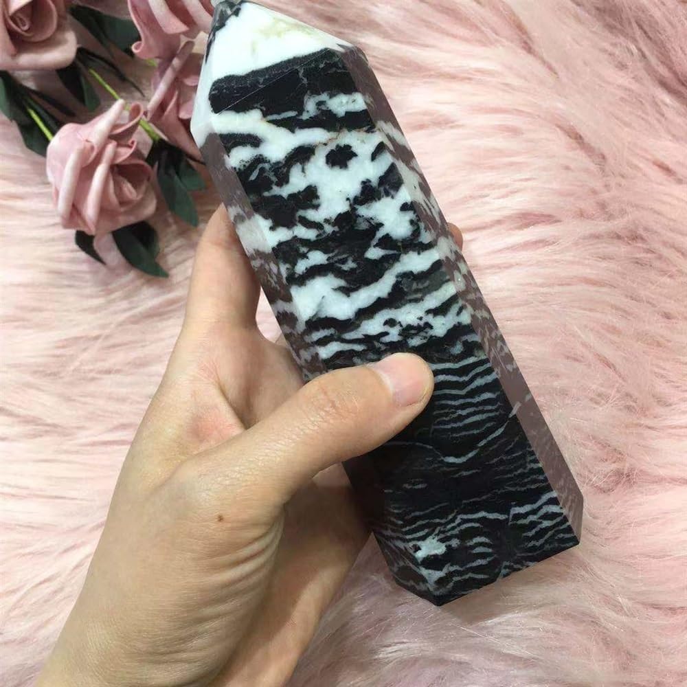 KatLin Black Zebra Stone Crystal Quartz Decor Tower Scepter