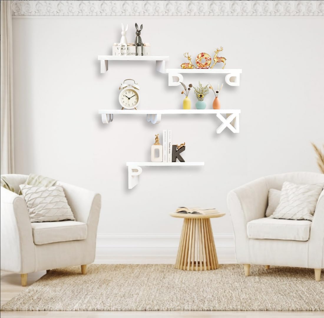 White Floating Shelves Set of 5 for Wall