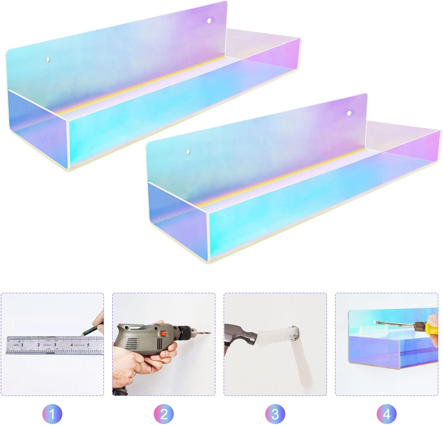 TLBTEK 2 Pcs 15 Inch Iridescent Floating Shelves