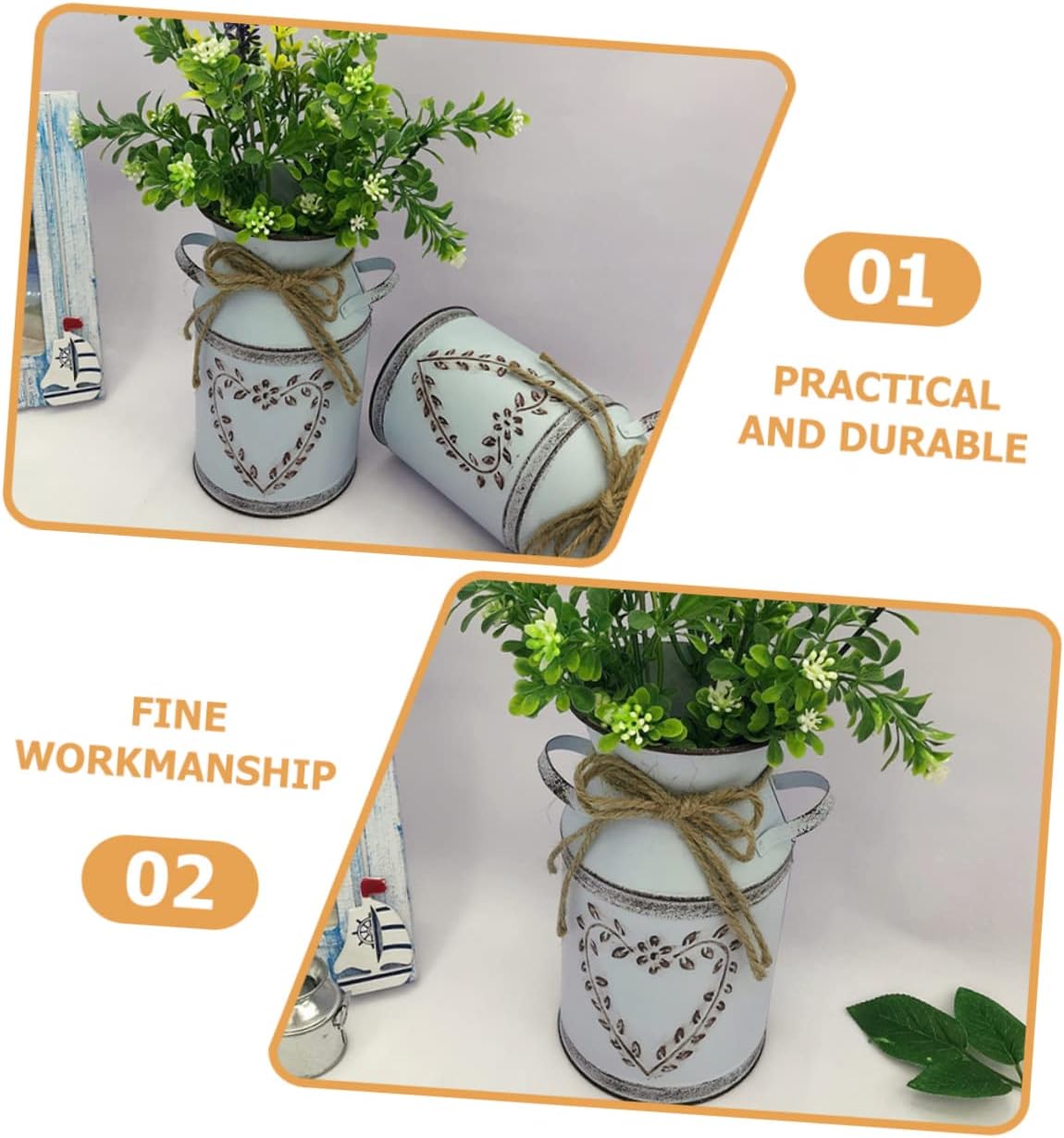 Cabilock Vintage Metal Flower Bucket for Floral Arrangement Rustic Decorative Vase