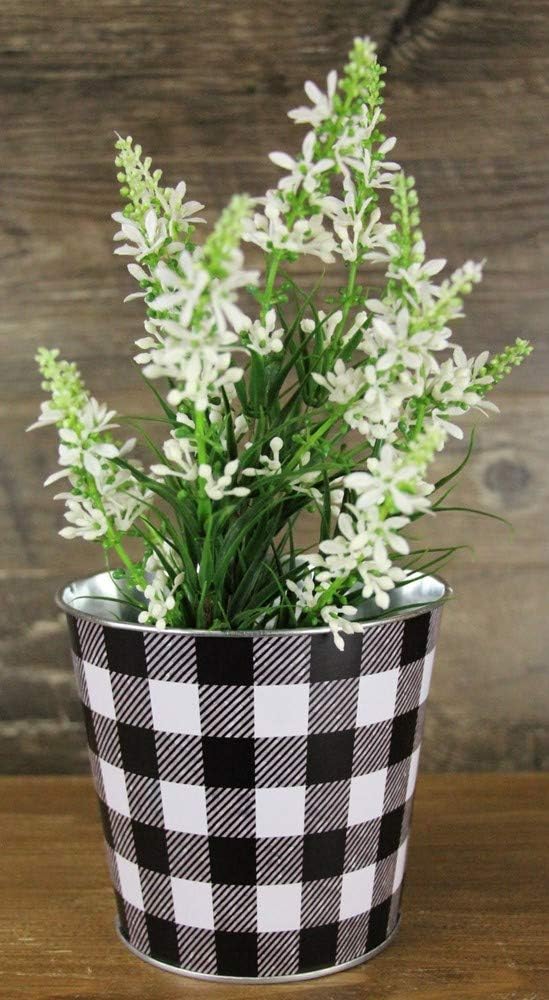 Buffalo Plaid Farmhouse Tin Pot - 5 Diameter 45 Tall