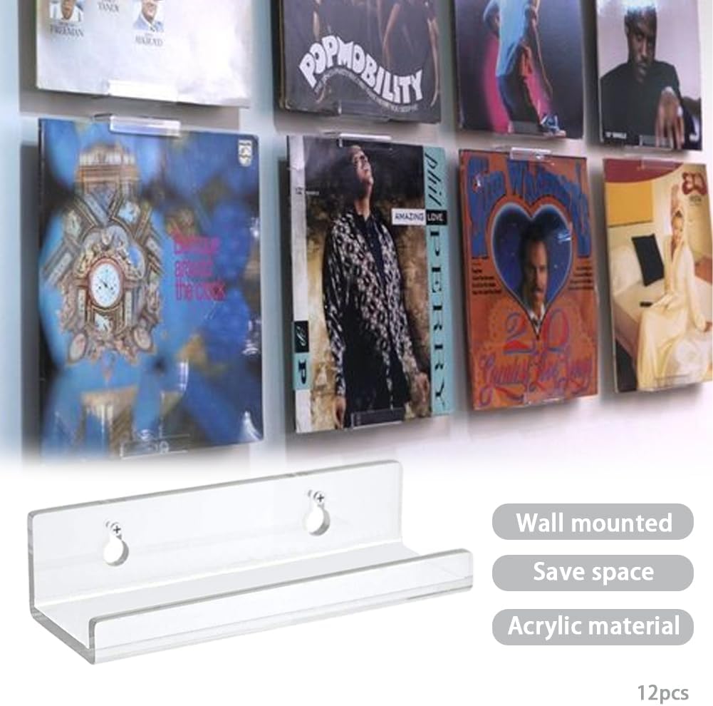 12-Pack 4-Inch Clear Vinyl Record Wall Mount Shelf