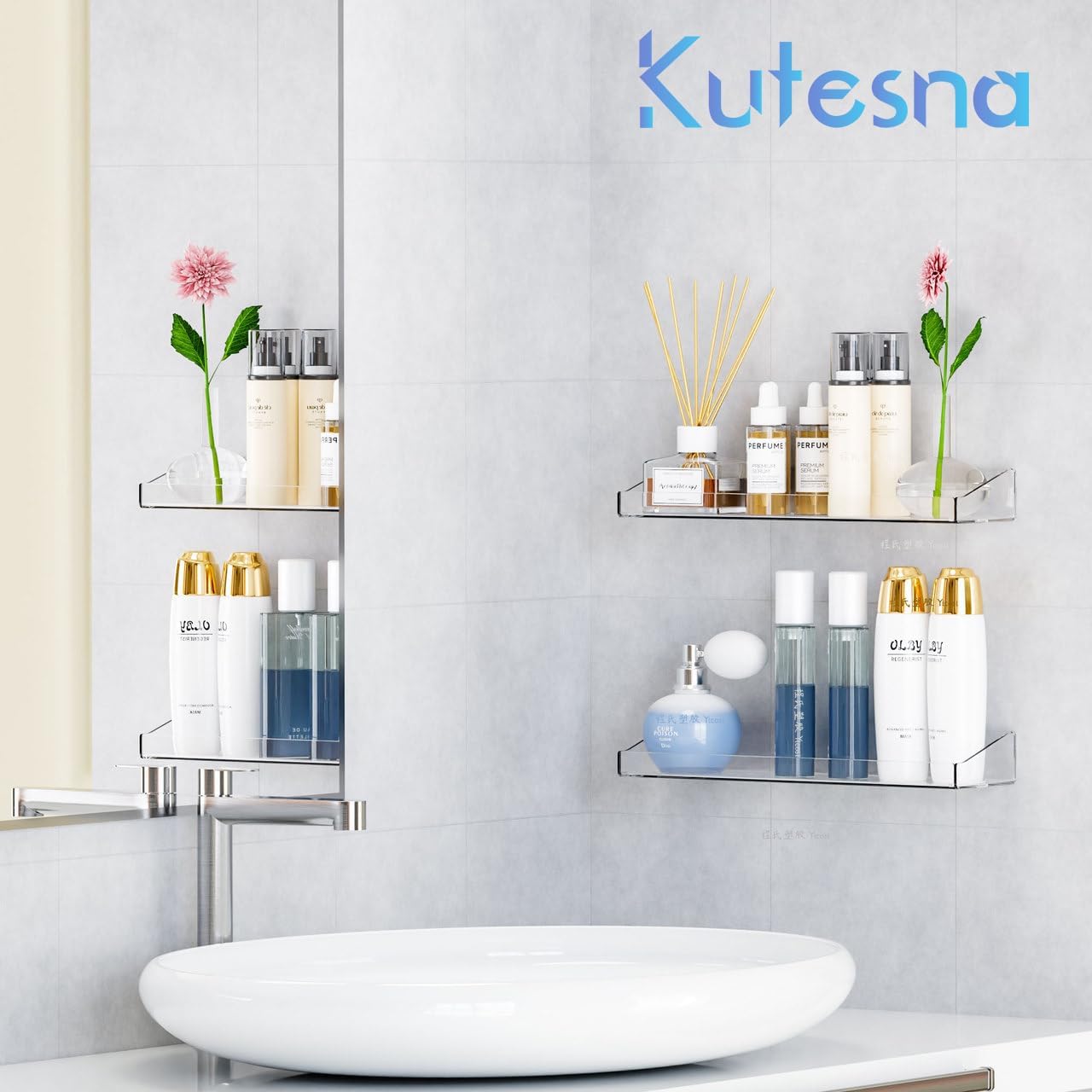 6 Pack Clear Floating Shelves for Wall Storage