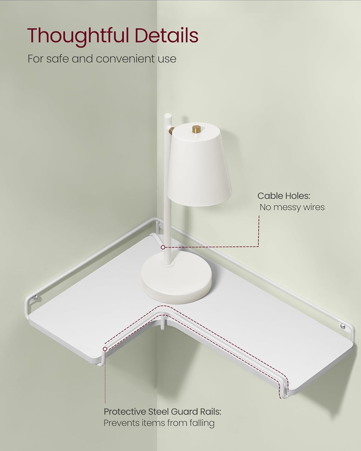 VASAGLE Corner Shelf Wall Mount Set of 2 Cloud White