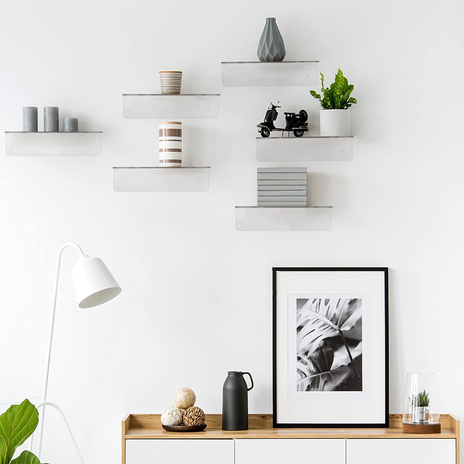 Clear Acrylic Floating Shelves 9 Inch Set of 4 No Drill Wall Mount