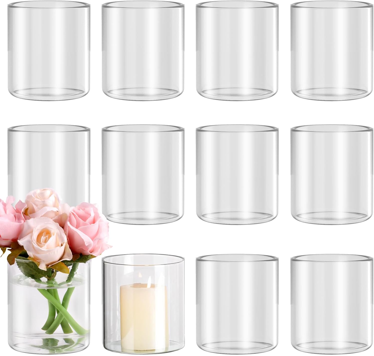 12pcs Clear Glass Cylinder Vases for Centerpieces and Decor
