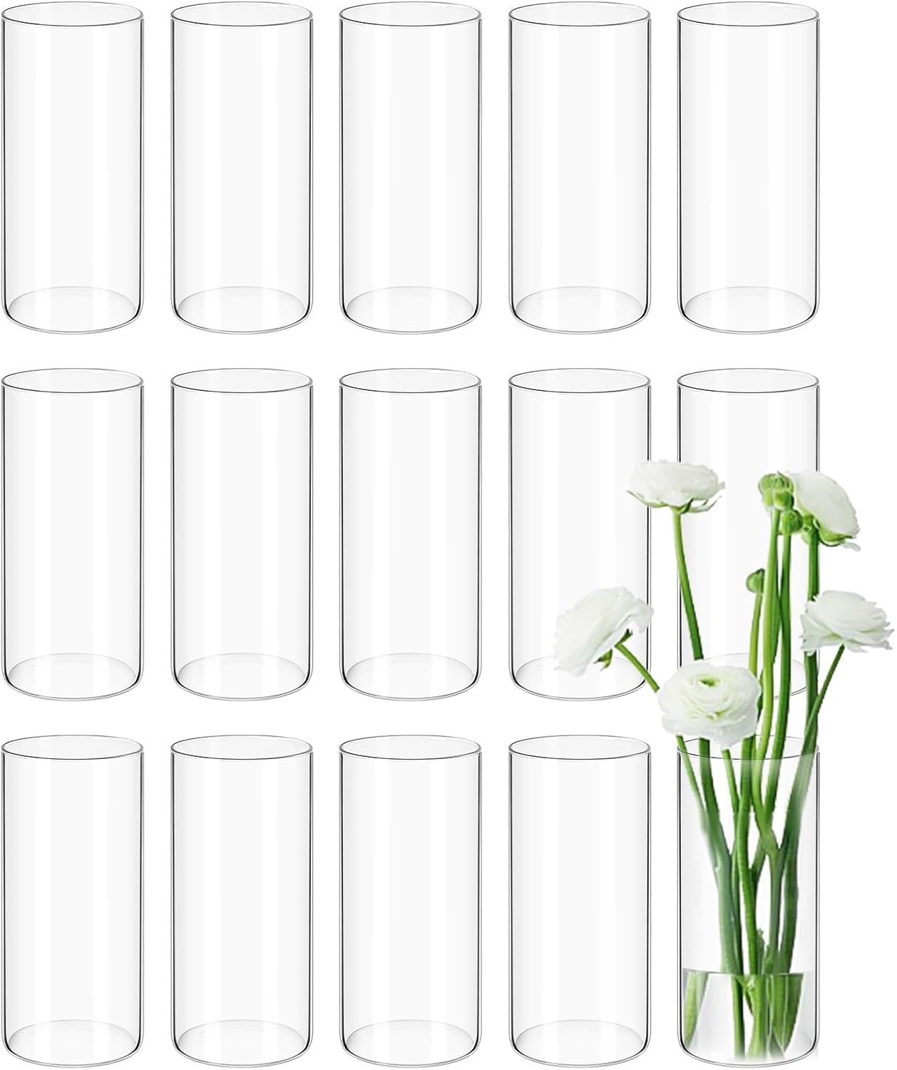 15 Pack Clear Glass Cylinder Vases 8 Inch Tall