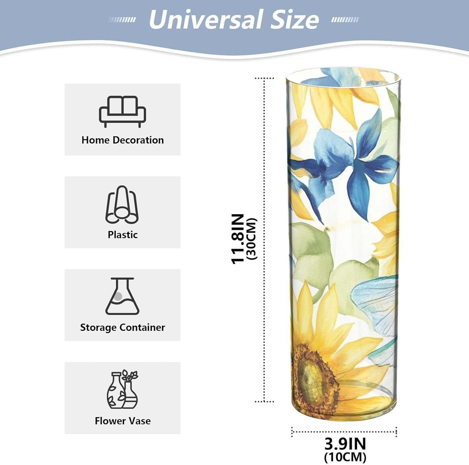 Watercolor Dragonfly Sunflower Plastic Candle Holder
