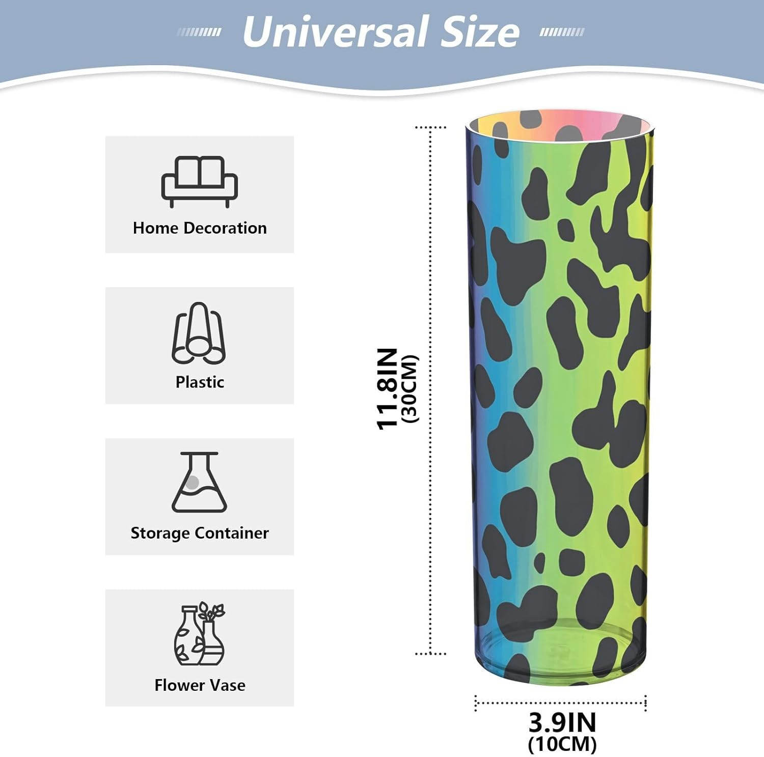 Chic Rainbow Leopard Print Plastic Cylinder Vase 118 x 39 Inch Decorative