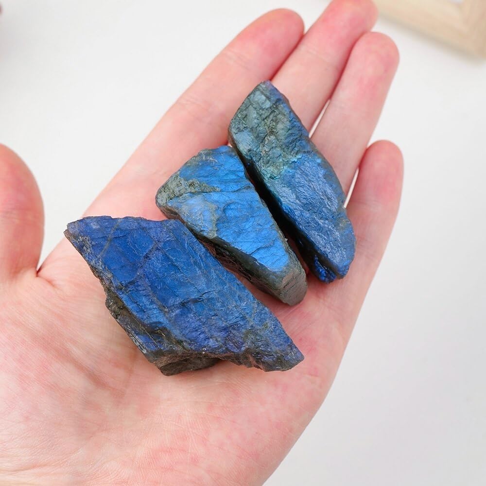 KatLin Natural Labradorite Crystal Raw Stone Rough Mineral Specimen Blue Light Decorate Stones