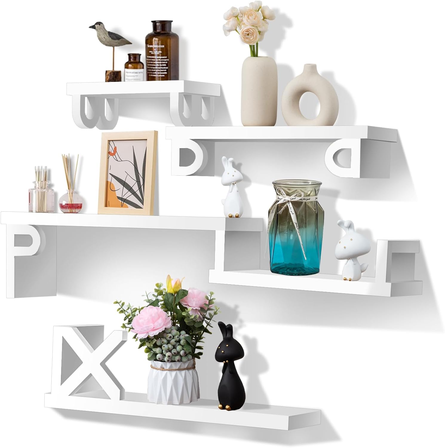 White Floating Shelves Set of 5 for Wall