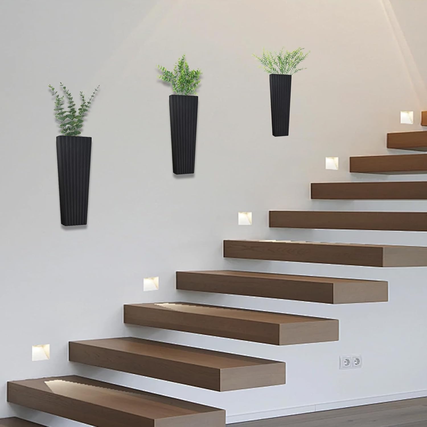 2Pack Black Wood Wall Planter for Dried Flowers and Plants