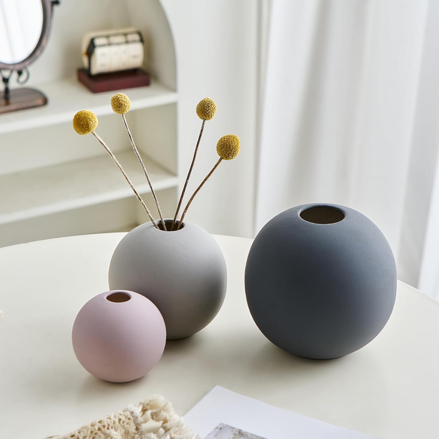 Ceramic Vase Set of 3 Multicolor Rustic Farmhouse Decor