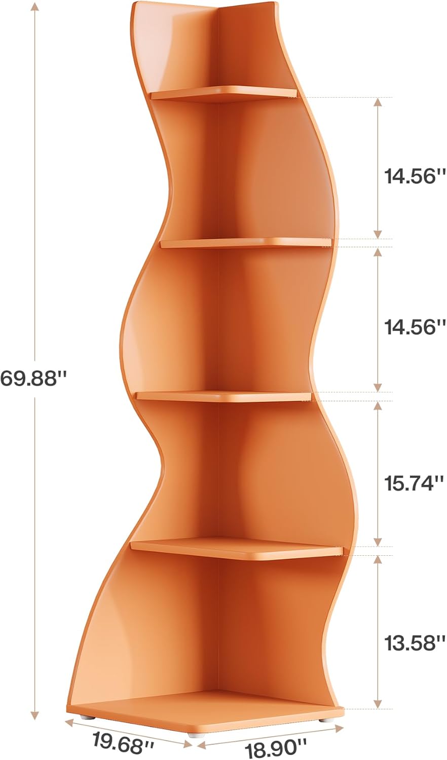 Tribesigns Wavy Corner Shelf Set of 2 Modern 5-Tier Bookshelf with Curvy Shape