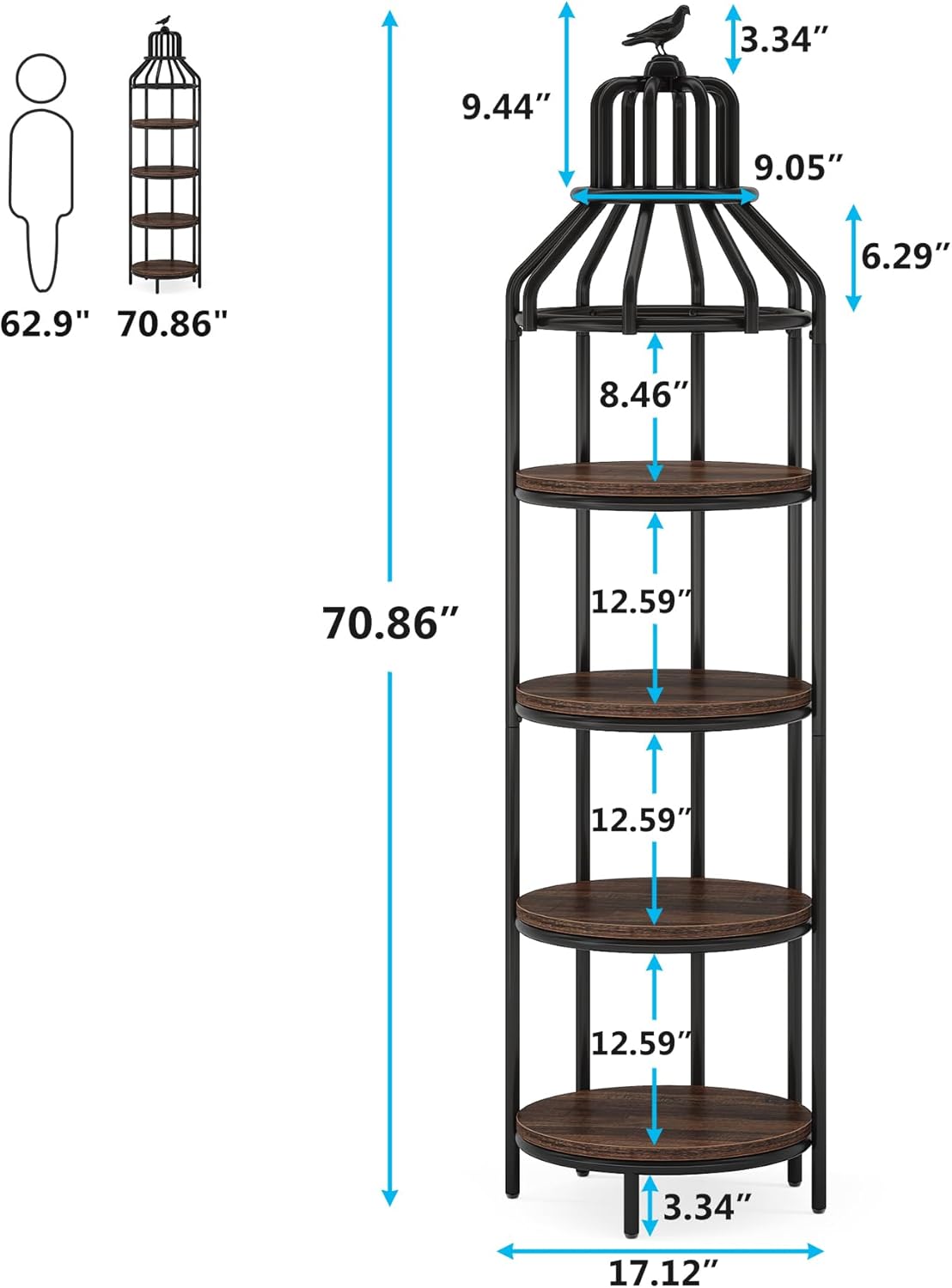 Tribesigns 4 Tier Corner Bookshelf with 4 Round Shelves