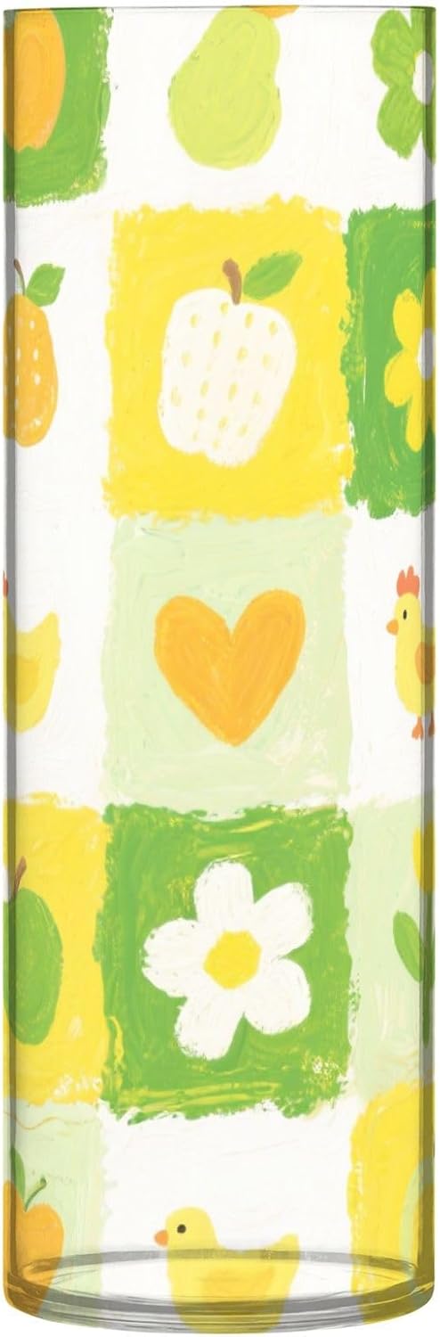Yellow Green Flower Checkered Plastic Vase 118 x 39 Inch
