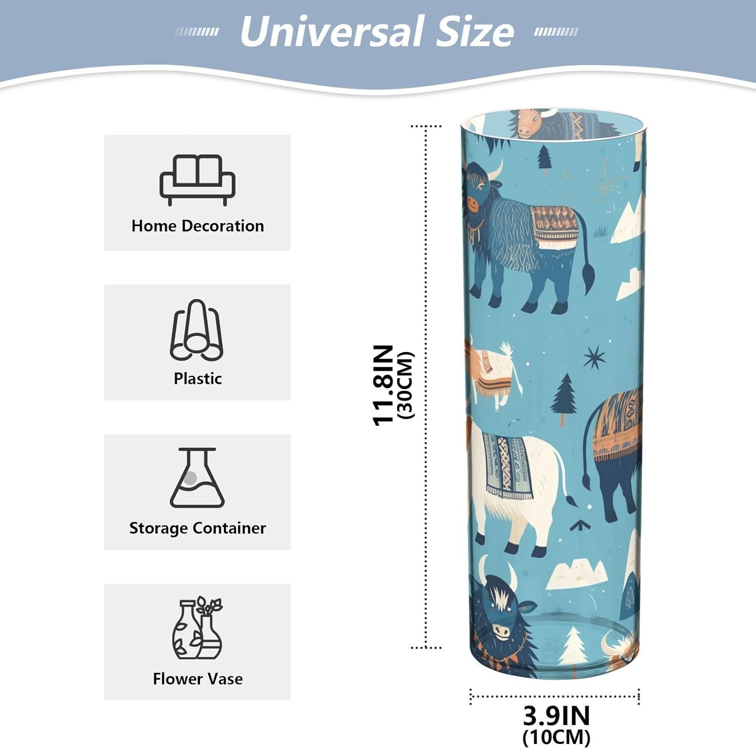 Blue Cattle Of The Bohemian Tribe Plastic Cylinder Vase 118x39 Inch
