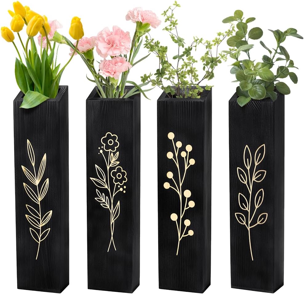 Peacoblue 4 Pack Wooden Wall Planters Black