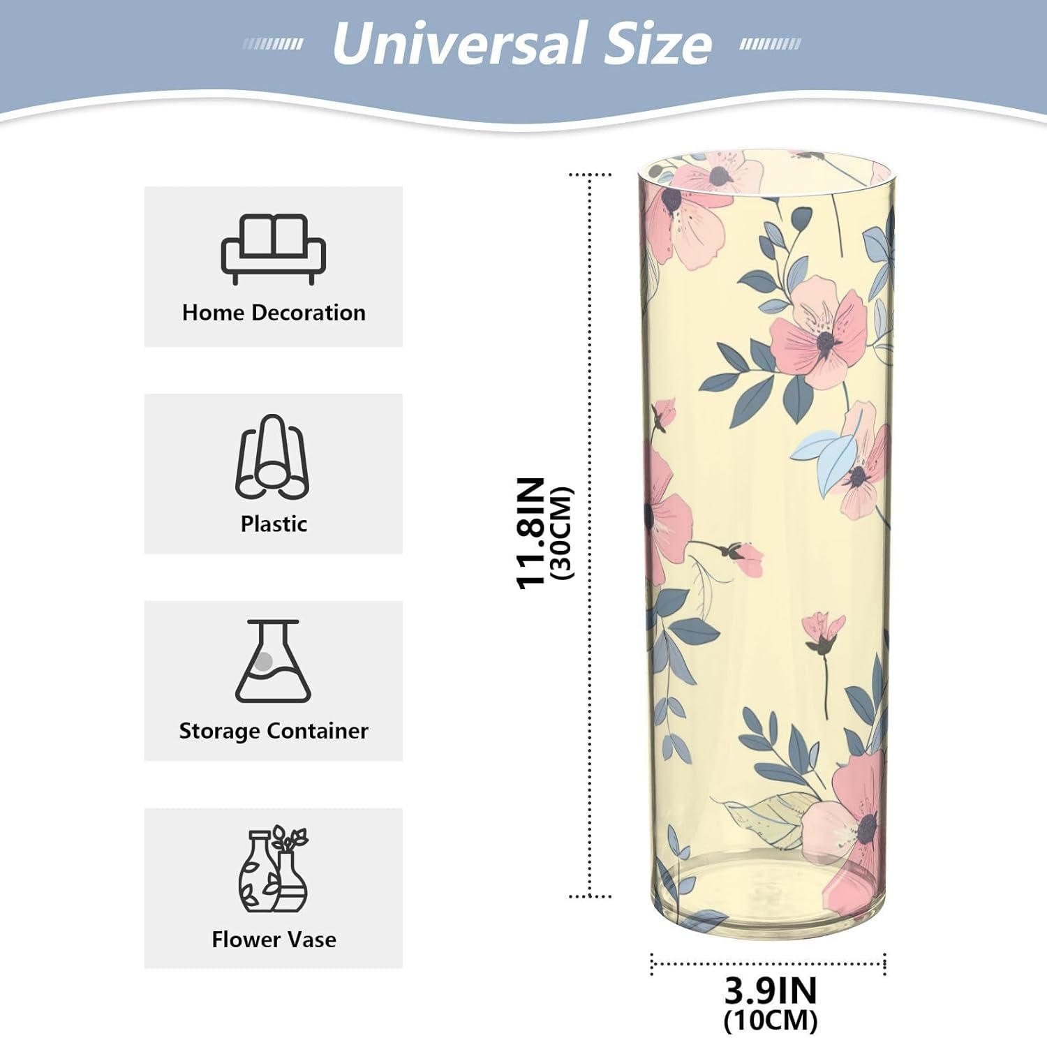 Light Pink Flower Retro Plastic Cylinder Vase for Decor
