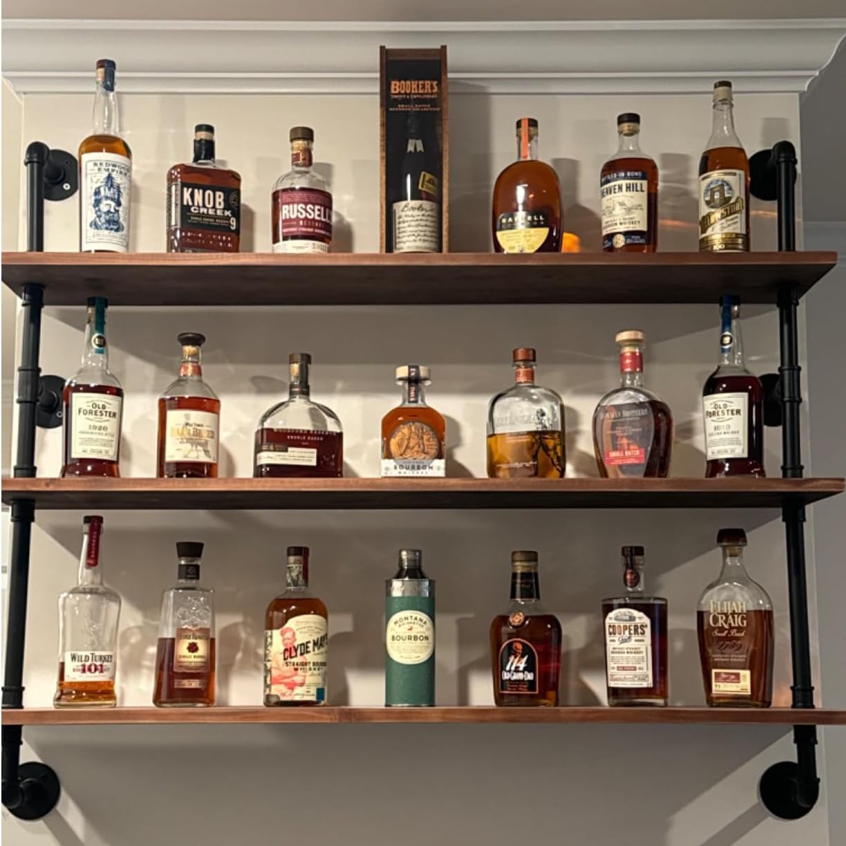 Industrial Pipe Floating Shelf with Solid Wood 48 Inch Wall Mount
