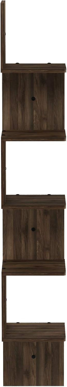 Furinno Rossi 5-Tier Wall Mount Corner Shelf Columbia Walnut