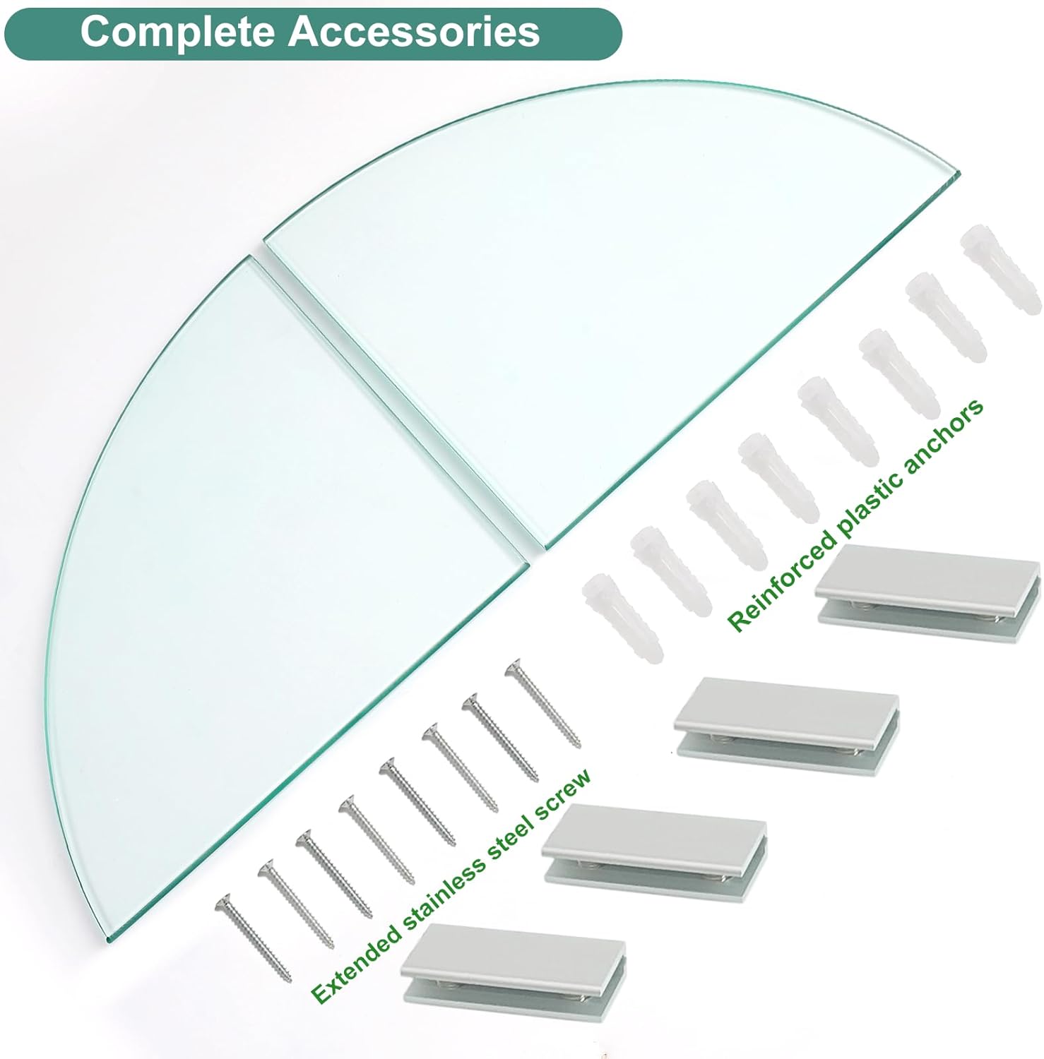 2-Pack Tempered Glass Corner Shower Shelves with Aluminum Brackets