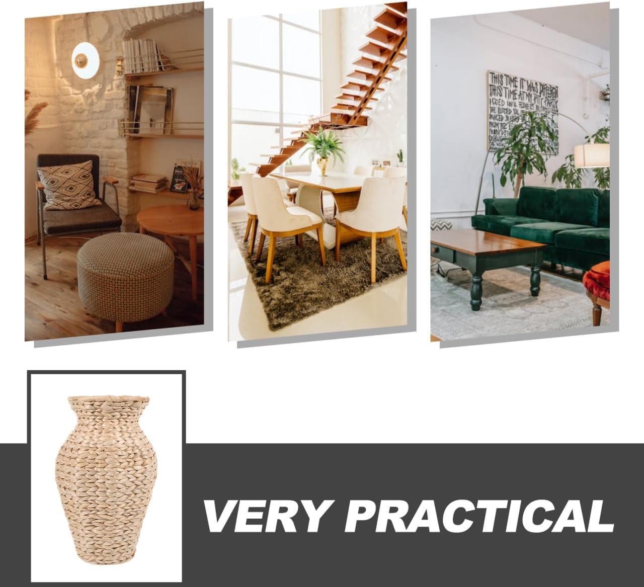 VOSAREA Woven Grass Flower Vase with Rattan Design for Home and Wedding Decor