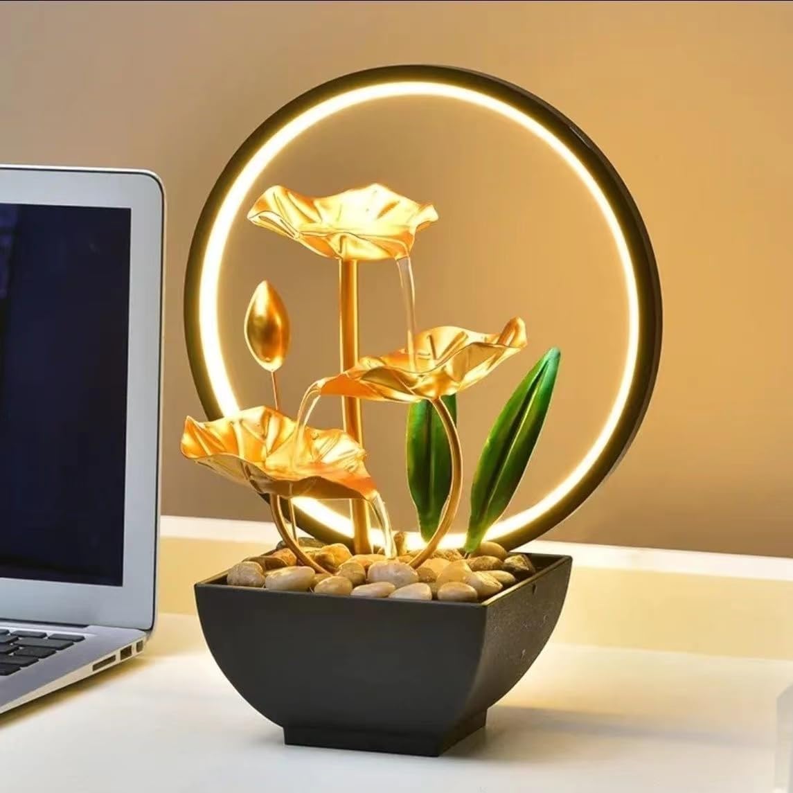 TiCin USB Powered Tabletop Fountain with Natural Rocks and LED Lights