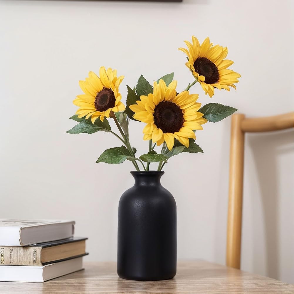 6 Pack Matte Black Ceramic Vases for Home Decor and Centerpieces