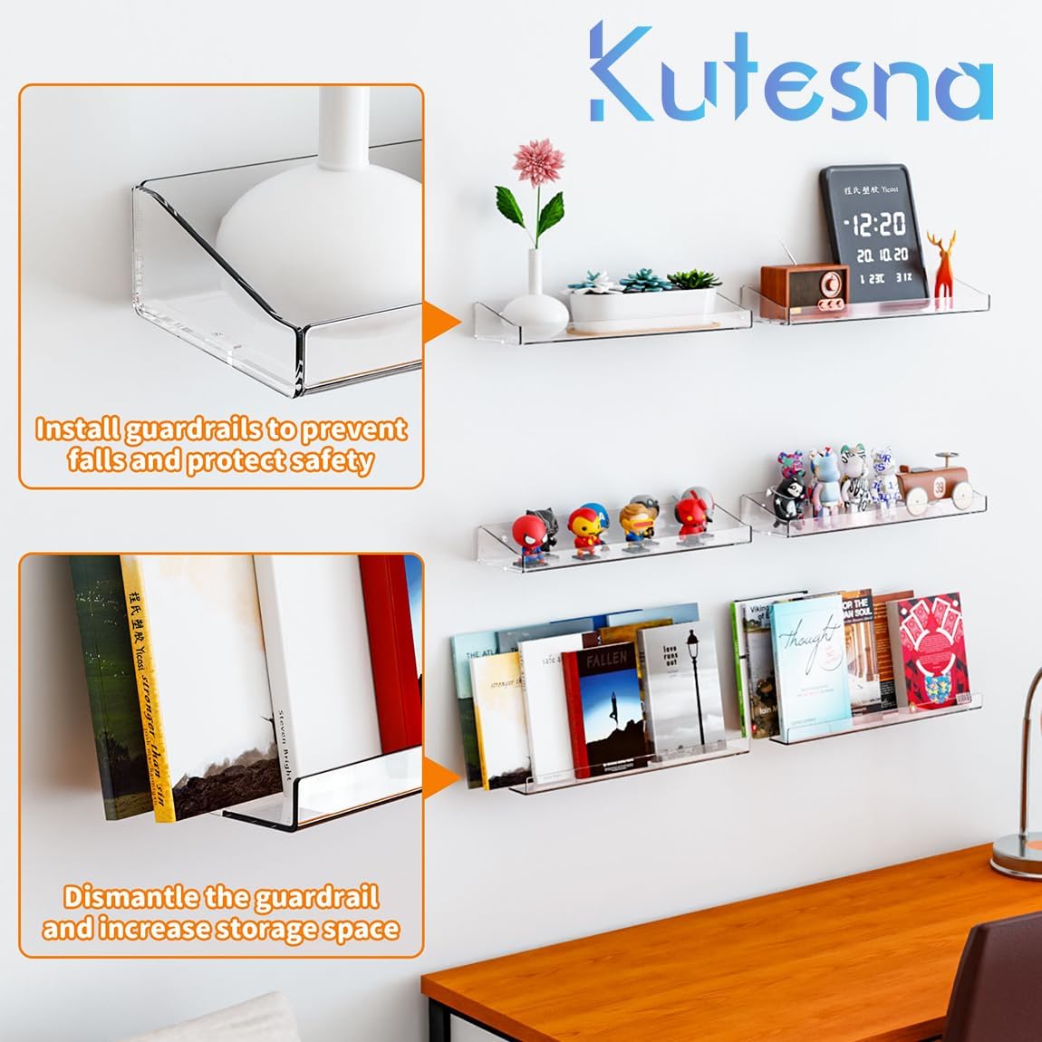 6 Pack Clear Floating Shelves for Wall Storage