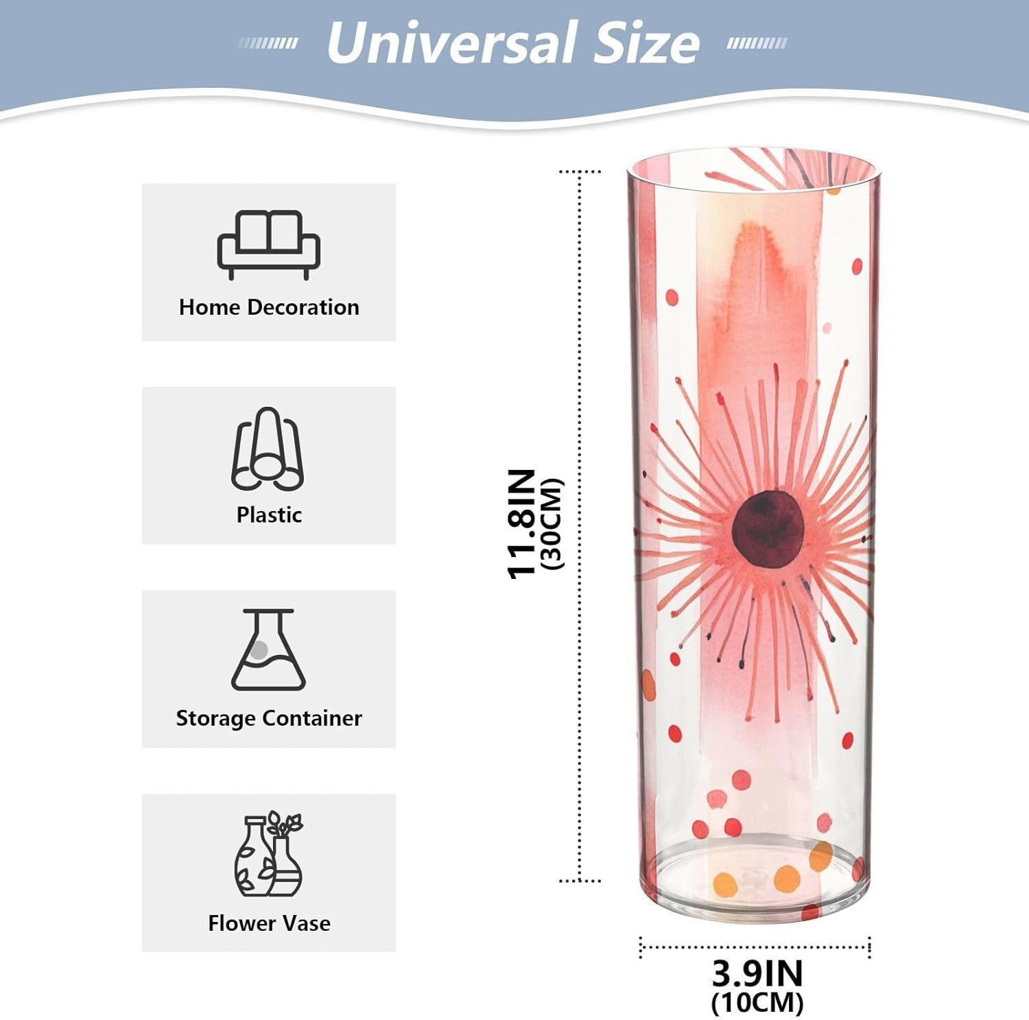 Geometric Dots Lines Coral Plastic Hurricane Candle Holder 118x39 Inch Modern Decor