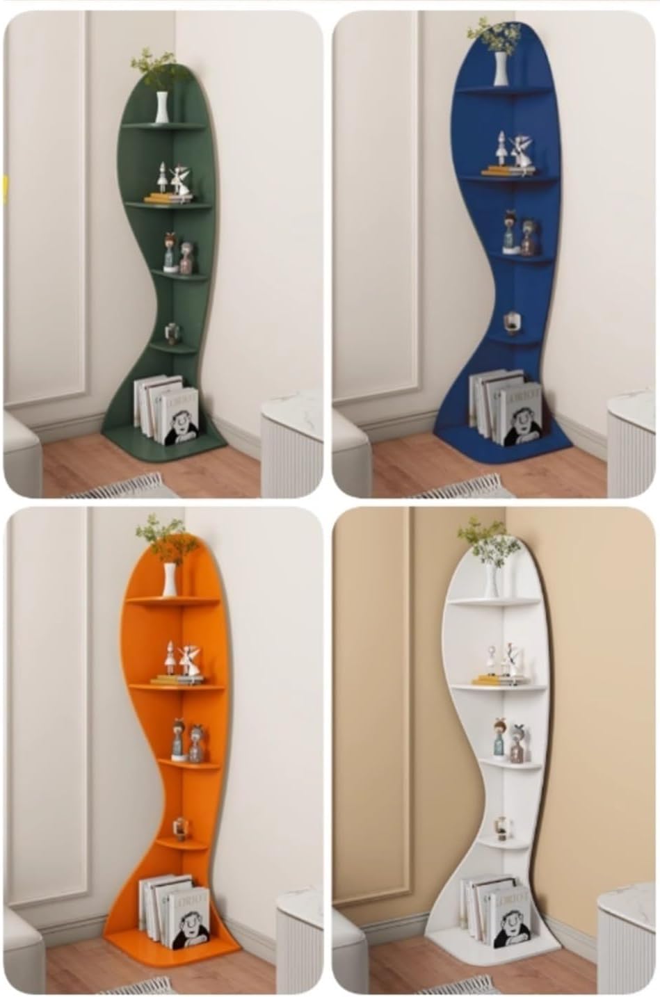 5 Tier Corner Bookshelf Wooden Plant Stand Display Rack Orange