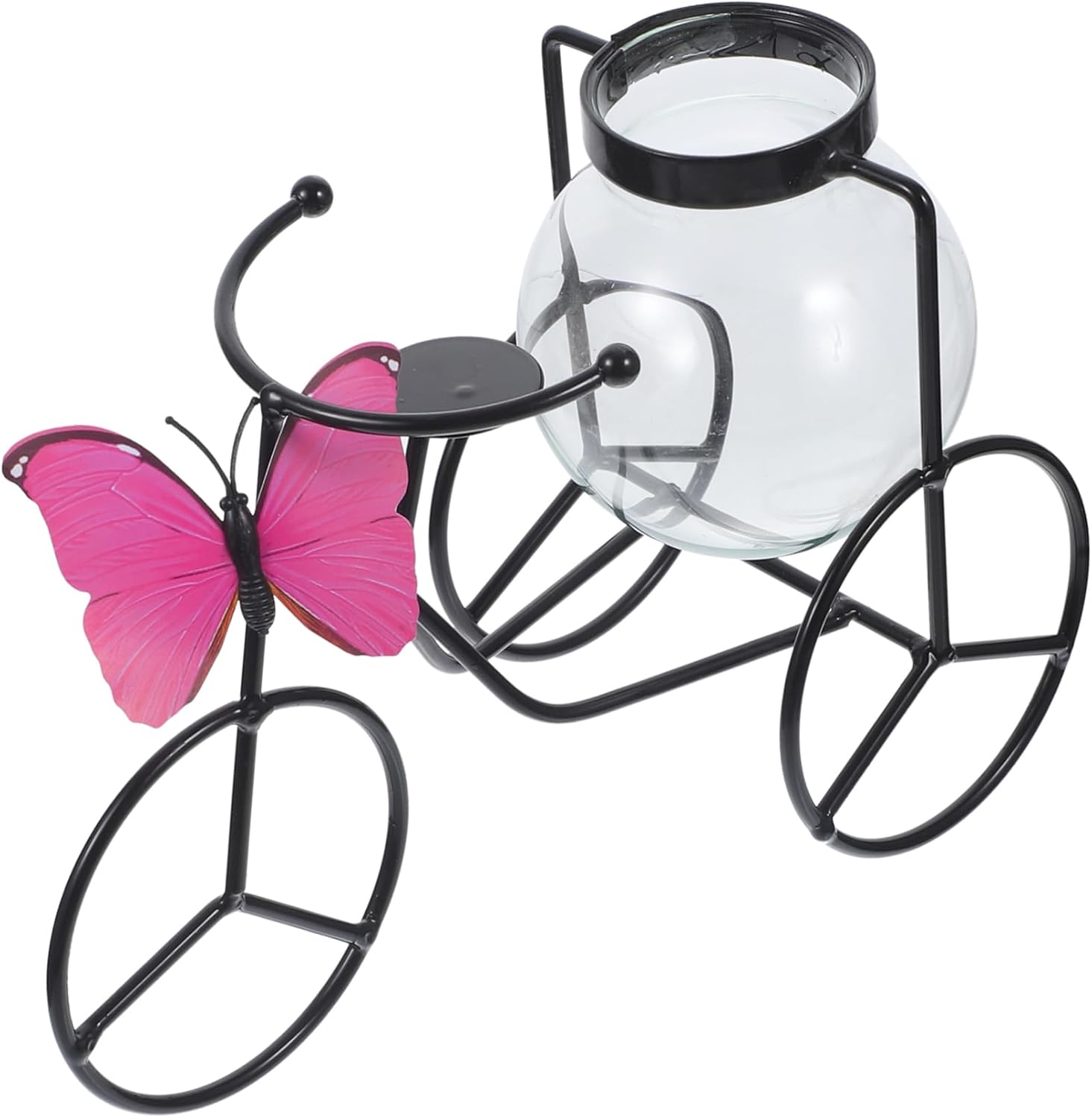 PRETYZOOM Pedicab Glass Hydroponic Vase with Iron Holder