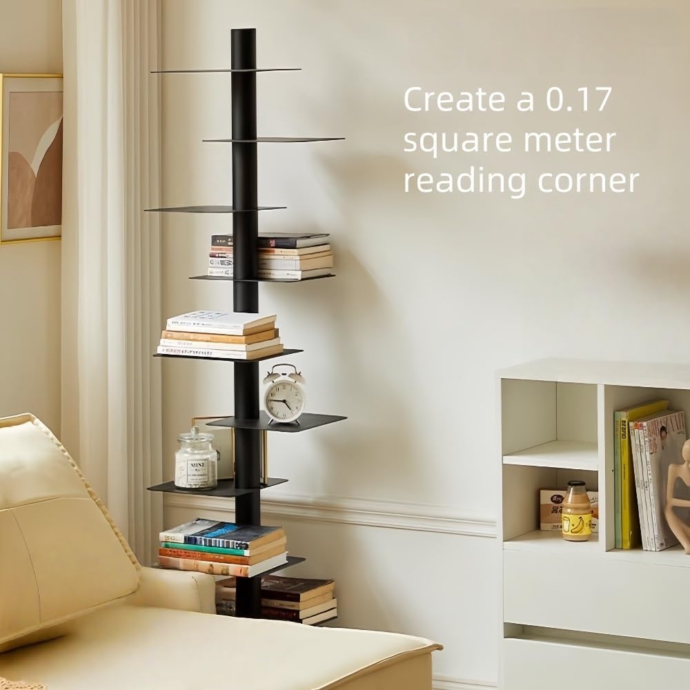 9-Tier Rotating Bookshelf with Floating Design