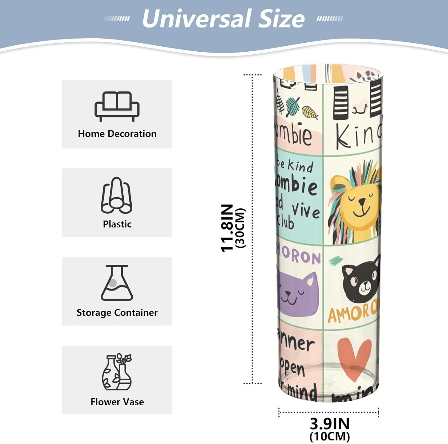 Doodle Cartoon Animals Plastic Hurricane Candle Holder 118 x 39 Inch