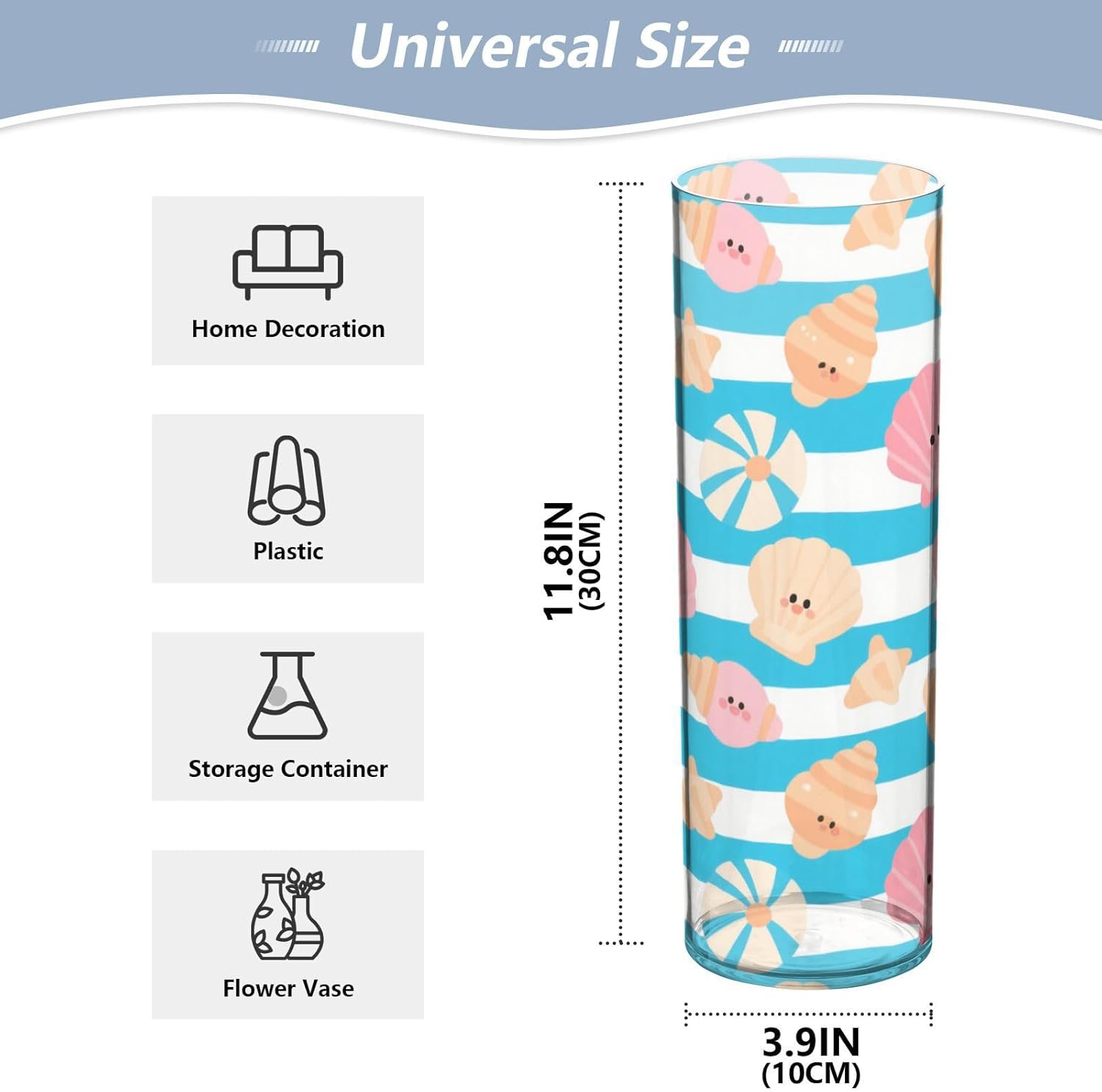 Summer Stripe Shell Blue Plastic Cylinder Vase 118x39 Inch