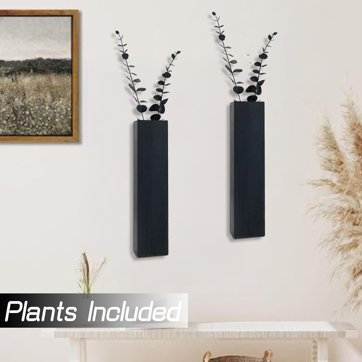 2Pack Wooden Wall Planters with Fake Eucalyptus Stems