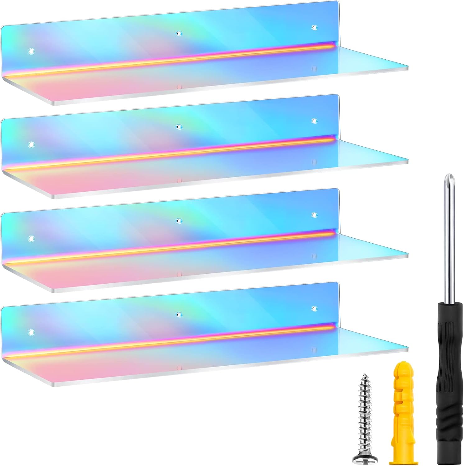 Iridescent Acrylic Floating Shelves 4 Pieces