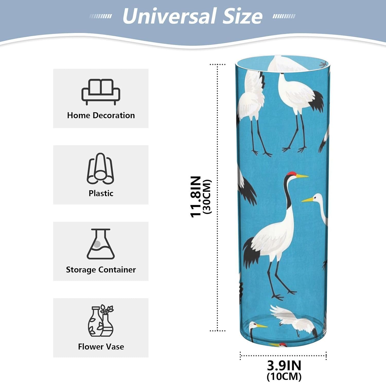 Blue Cartoon Crane Bird Silhouette Plastic Vase 118 x 39 Inch