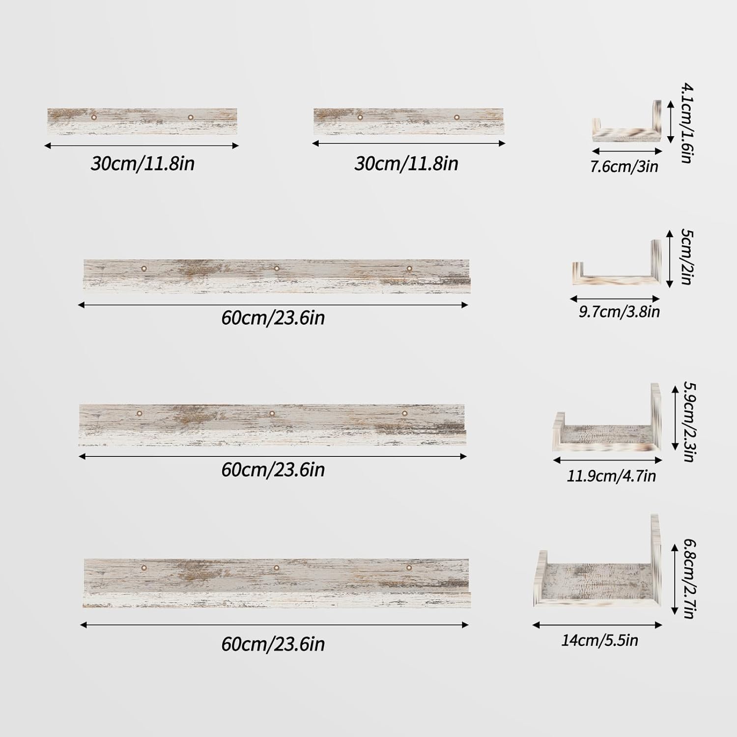 Lyeasw Rustic White Floating Shelves Set of 5